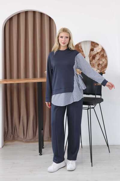 MODAELA Striped Shirt Detailed Side Tie Suit