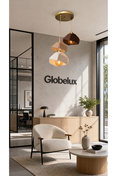 GLOBELUX Beton Görünümlü İskandinaw & Bohem Tarzı 3 lü Şık tasarı Sarkıt Aviz...