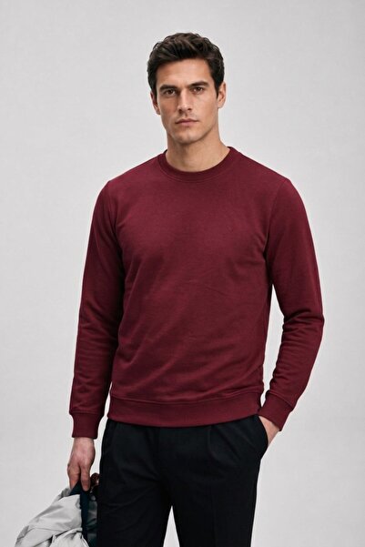 Maccali Men's Seasonal Regular Fit Claret Red Collar Basic Sweater