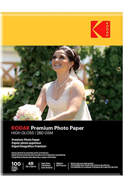 Kodak ورق صور لامع 260 جرام/م2 مقاس 4R (4x6) - مقاوم للماء، عبوة من 100 ورقة،...