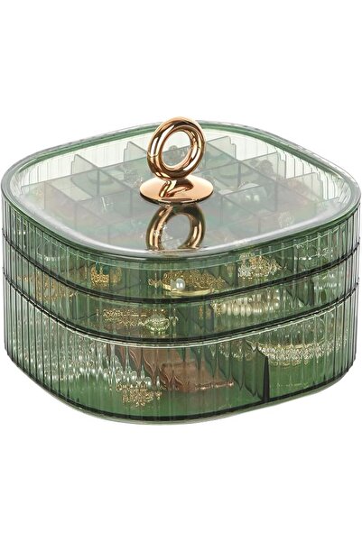 ALMEKAQUZ 3-Layer Acrylic Jewelry Organizer Box for Stud Earrings, Rings, Nec...