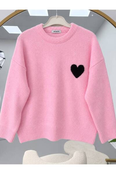 EC MODA Women's Knitwear Heart Embroidered Sweater