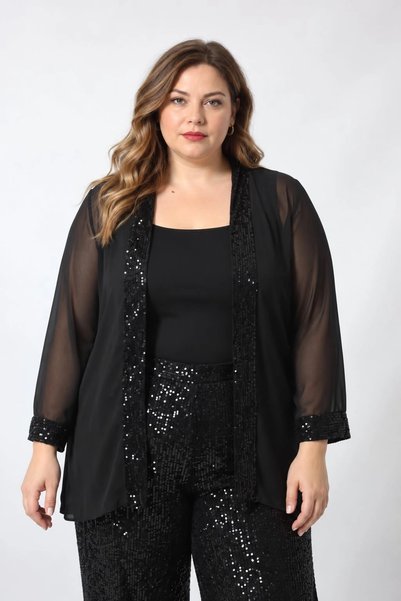 Lady Majestic Jachetă de damă din șifon cu detalii din paiete
