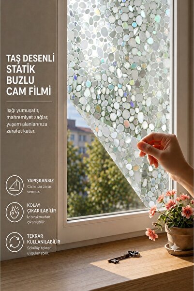 Deconitte Statik Cam Filmi 60x100cm Yapışkansız Mahremiyet Prizmatik Gökkuşağ...