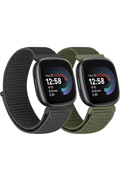 GENERAL عبوة من قطعتين من الأحزمة النايلونية المتوافقة مع Fitbit Versa 4/Fitb...