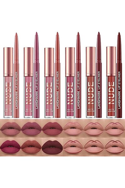 Langmanni 6 Matte Lipstick with 6 Lipliners Durable Makeup Set,Long-Lasting N...