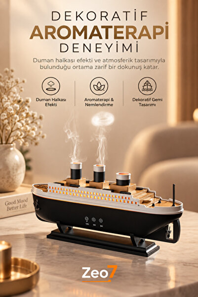 Zeo7 Titanik Gemi Tasarımlı Ultrasonik Aroma Difüzörü ve Nemlendirici, Duman ...