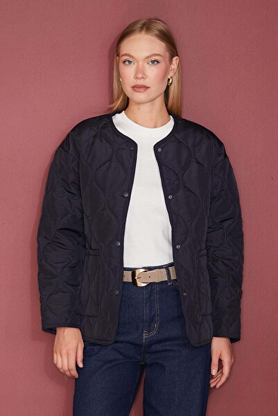 Fulla Moda Waterway Patterned Quilted Snap Button Coat