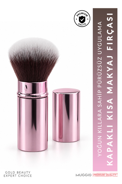 Muggio Kapaklı Kısa Premium Makyaj Fırçası – Allık, Pudra ve Bronzer Fırçası