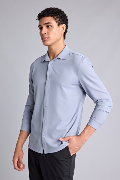 DeFacto Long Sleeve Men's Shirt F8642Ax/Be830 Dull Blue