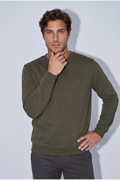 JSCO Men's Khaki 6212 0 Collar Embroidered Thessaloniki Sweatshirt