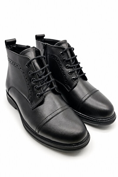Deoder Black Men's 100% Genuine Leather Lace-Up Zippered Ankle Boots |   Rubb...