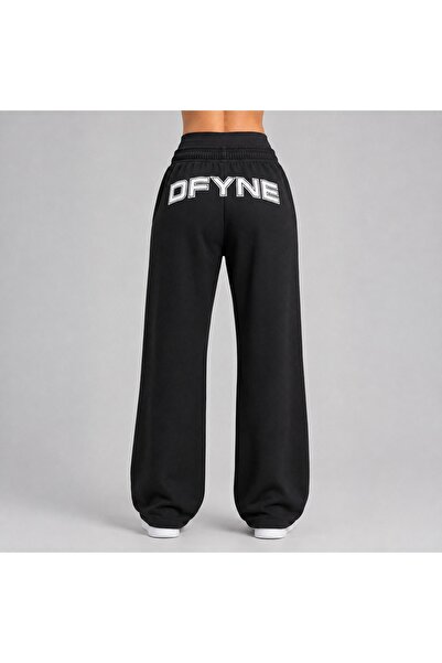 DFYNE Regular Women's Black Wide Leg Oversize Sweatpants