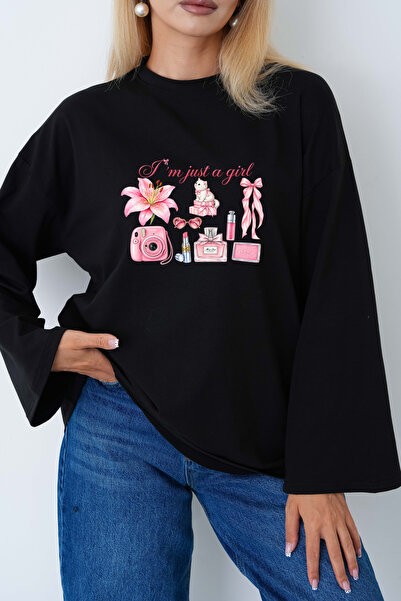 herkesemoda Just a Girl Printed Wide-Sleeved Bodysuit Suitable for Hijab Wear