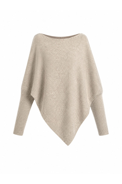 Buket Teke Beige Boat Neck Asymmetrical Knitwear Blouse