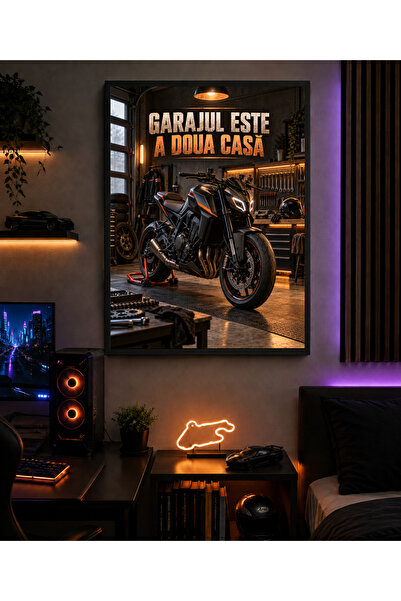 Miutic Print Studio Tablou decorativ pentru motocicliști „Garajul este a doua...