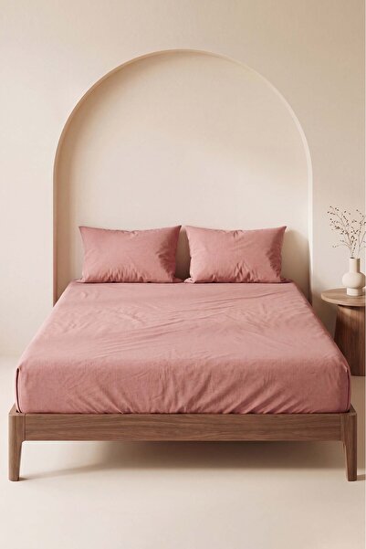 Rivaİstanbul Powder Brown Double Elastic Bed Sheet Set 160X200 cm - 3 Pieces