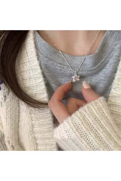 Peach Jewelry Ασημένιο μενταγιόν 925 λουλούδι με ροζ κρύσταλλο