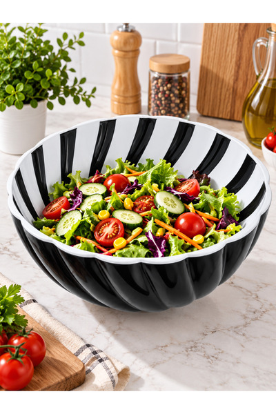 Titiz Safir Büyük Boy Desenli Plastik Salata ve Servis Kasesi