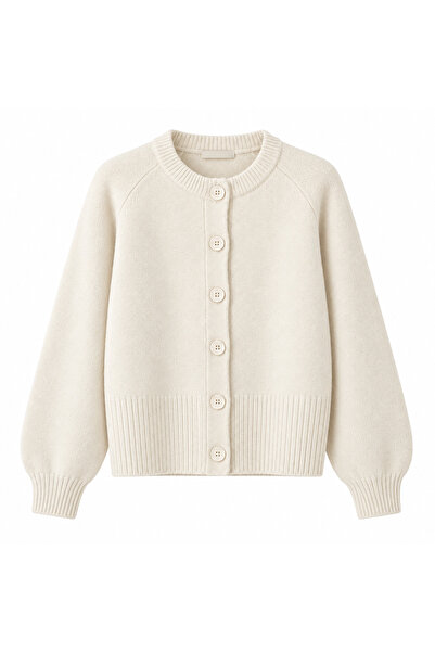 peri tower Women's Crew Neck Buttoned Balloon Sleeve Basic Knitwear Cardigan ...