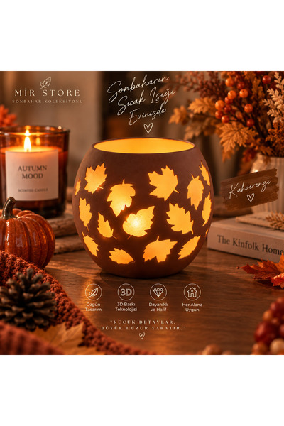 MİR STORE Yaprak Desenli Dekoratif Mumluk