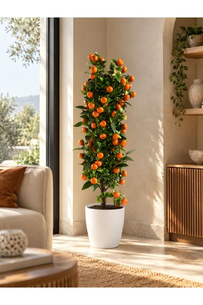 Cennet Home Mandora 100 cm Dekoratif Yapay Mandalina Ağacı – Beyaz Saksıda