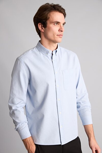 DeFacto 100% Cotton Regular Fit Polo Collar Oxford Basic Long Sleeve Shirt A8...