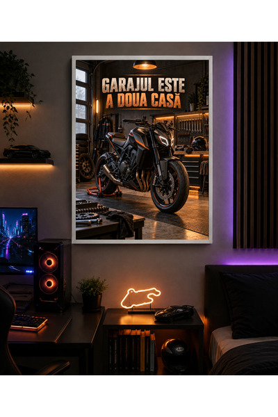 Miutic Print Studio Tablou decorativ pentru motocicliști „Garajul este a doua...