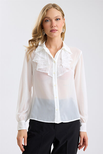 HomeStore Lace Ruffled Transparent Georgette Shirt