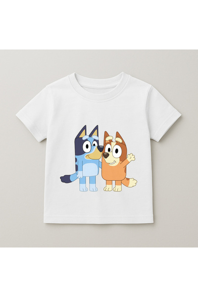 SVART WEAR Bluey and Bingo Side by Side Printed Kids' T-Shirt 100% Cotton White