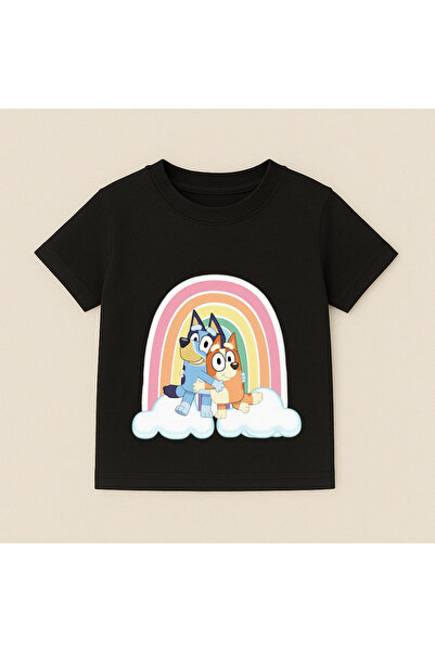 SVART WEAR Bluey Rainbow Cloud Printed Kids T-Shirt 100% Cotton Black