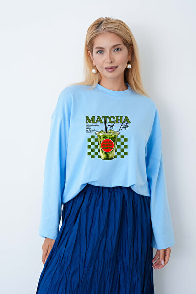 herkesemoda Women's Matcha Printed Oversize Wide Sleeve Bodysuit