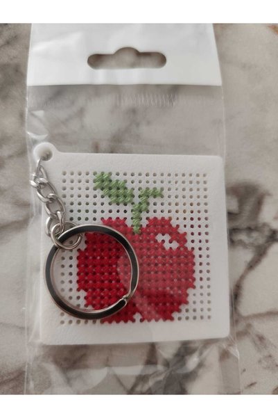 Shoplandu Kendin Yap Anahtarlıklı Mini Etamin Kiti - 3D Baskılı Etamin Kiti - Elma Desen
