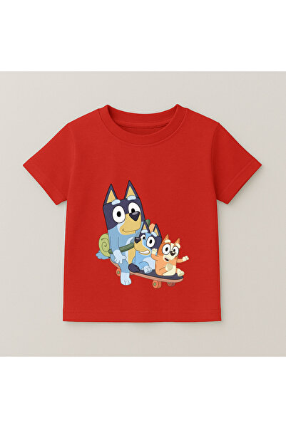 SVART WEAR Bluey Family Walk Printed Kids T-Shirt 100% Cotton Red