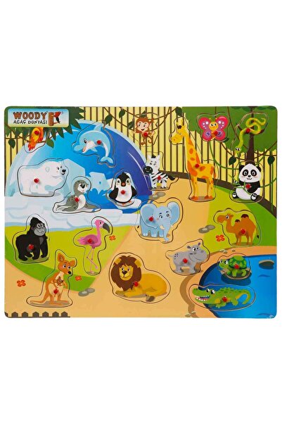 Woody Ahşap Hayvanlar Alemi Tutmalı Puzzle 20 Parça