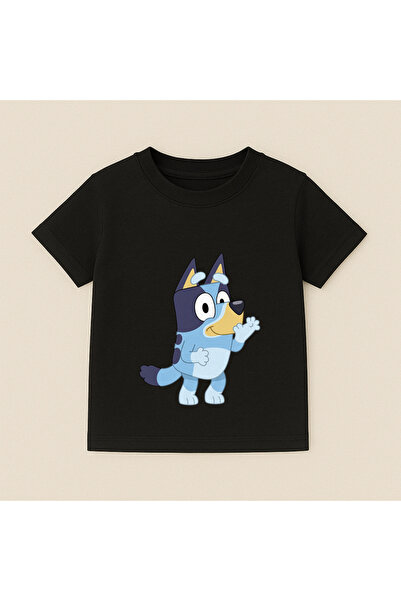 SVART WEAR Bluey Waving Hand Printed Children's T-Shirt 100% Cotton Black