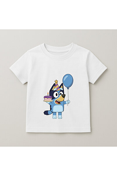 SVART WEAR Bluey Blue Balloon Printed Children's T-Shirt 100% Cotton White