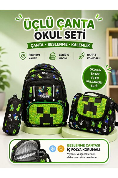 YILDIRIM OYUNCAK Su Geçirmez Kumaş Erkek Çocuk İlkokul Çantası 3’lü Çanta Set...