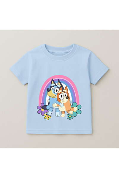 SVART WEAR Bluey Rainbow Printed Children's T-Shirt 100% Cotton Baby Blue