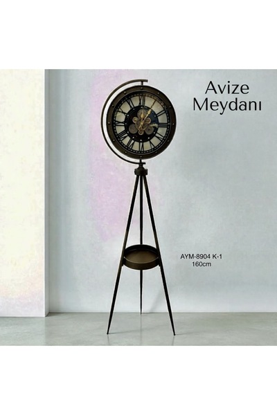 avizemeydanı "Zamanın Boyutu" - Antik Eskitme Çember Detaylı 160 cm Tripod Ay...