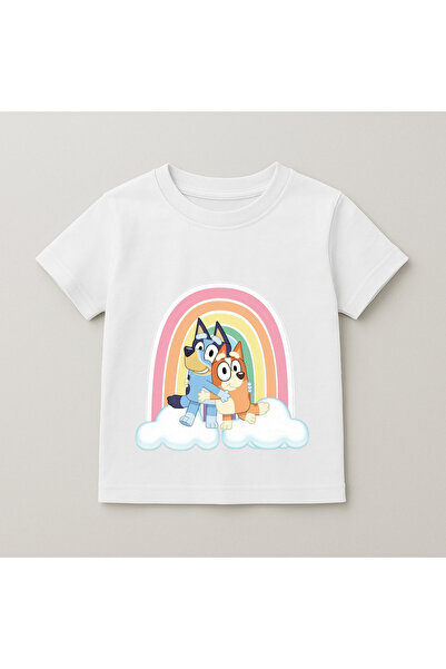 SVART WEAR Bluey Rainbow Cloud Printed Kids T-Shirt 100% Cotton White