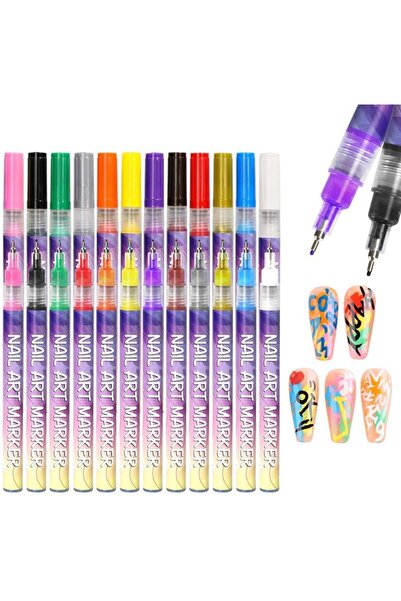 Hediye Vakti Professional Nail Art Pen Set of 12 - Acrylic Nail Painting and Pattern Pen Nail Polish Drawing Set