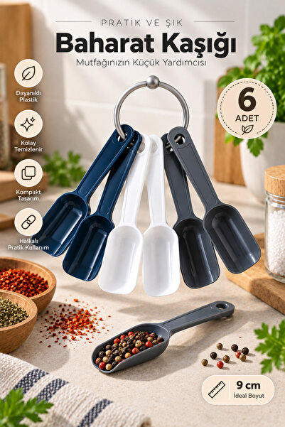 VAN VLECK 6'lı Baharat Kaşığı Seti 9 cm – Plastik Ölçü Kaşığı, Tuz, Şeker ve ...