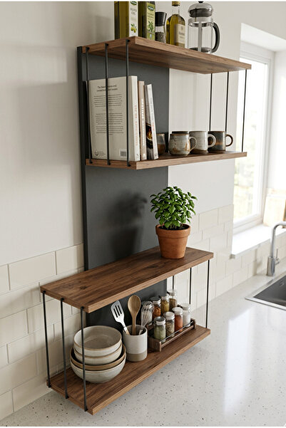 Zevahir Home Kitaplık Organizer Düzenleyici Ahşap Raf Terek Çiçeklik Baharatl...
