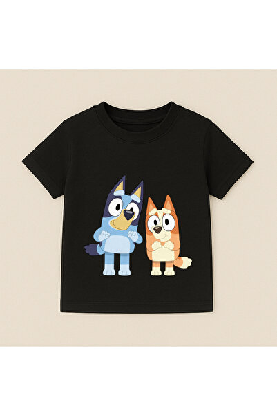 SVART WEAR Bluey and Bingo Side by Side Printed Kids' T-Shirt 100% Cotton Black
