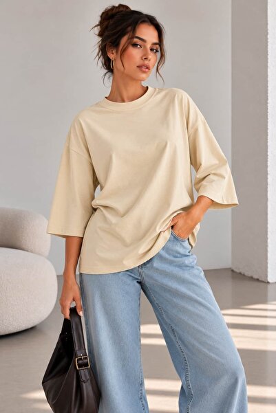bb butik basic Γυναικεία Oversize Modal Μπλούζα με τρία τέταρτα μανίκια Basic...