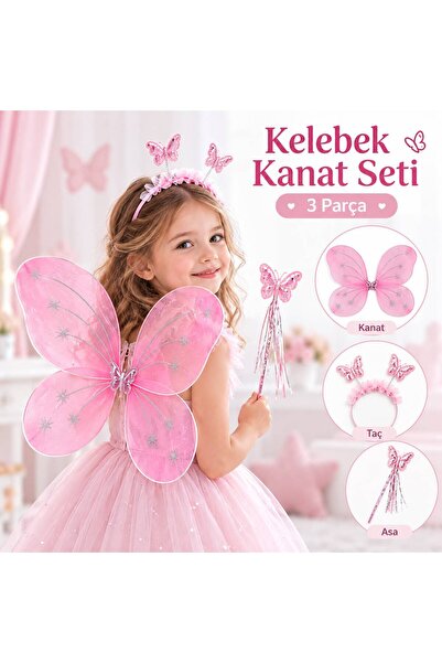 Peonia Kids Butterfly Wing, Crown and Scepter 3-Piece Set Pink
