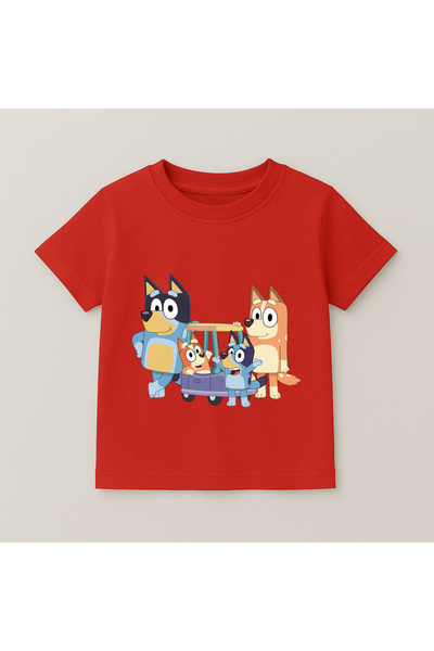 SVART WEAR Bluey Birthday Family Printed Kids T-Shirt 100% Cotton Red