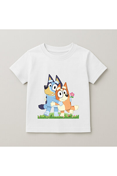 SVART WEAR Bluey and Bingo Grass Print Kids' T-Shirt 100% Cotton White