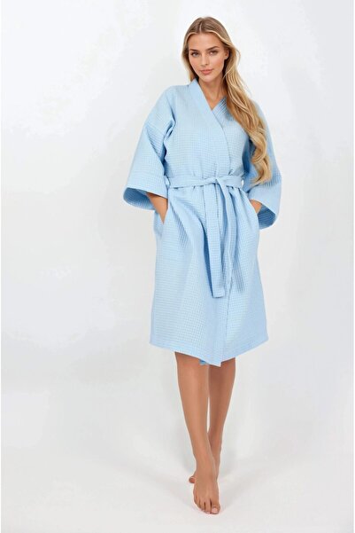Momenti Per Me Βαμβακερή Ρόμπα Μπλε Κυρίαρχη " (Cotton Robe Blue Ladylike) - ...